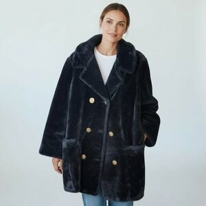 Vintage Susan Lynn Coat Women Large Black Glenoit Faux Fur 50s 60s Retro Lady